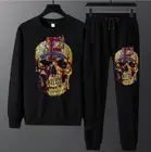 Приятный дизайн размера плюс 3XL Стразы спортивный костюм Мужская футболка с длинным рукавом, модная мужская уличная одежда с круглым воротом, тонкое одеяние, зимние, спортивные костюмы