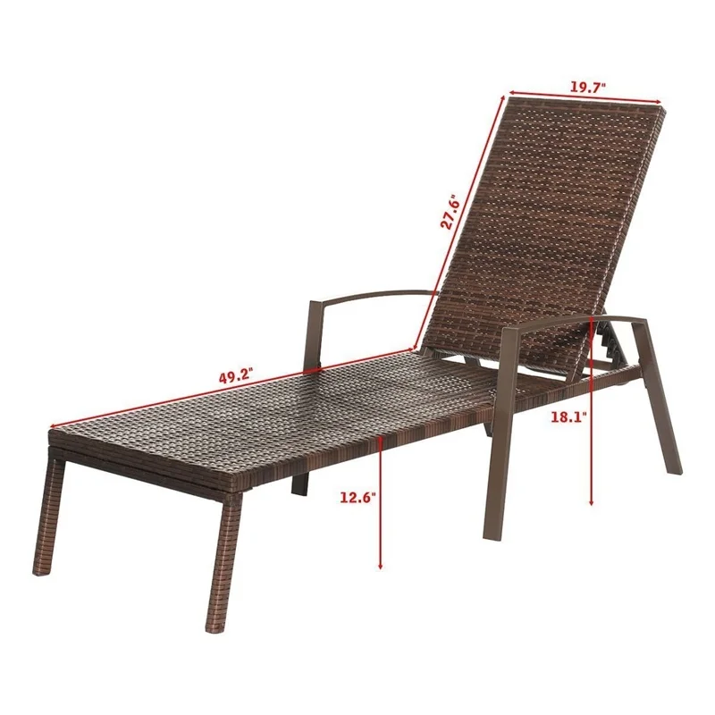

2 Pcs Patio Rattan Adjustable Back Sun Lounge Chairs Sturdy Durable Outdoor Beach Loungers HW54524