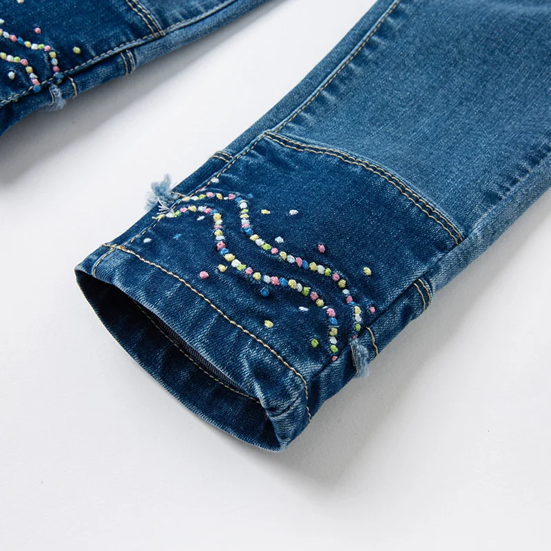 

DKS16636 dave bella spring 5Y-13Y kids girls fashion patchwork pockets pants children boutique casual full-length pants