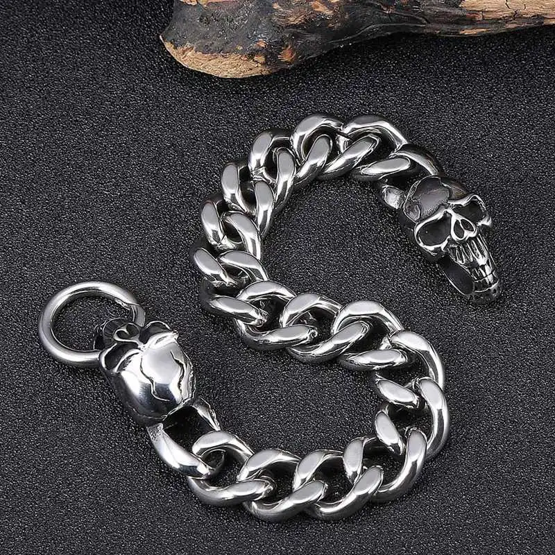 Мужской браслет из нержавеющей стали с двойным черепом 12 мм | Украшения и