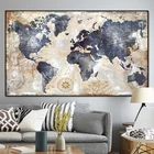 Винтажная карта мира, акварельная картина маслом на холсте, плакаты и принты, Скандинавская Настенная картина для гостиной