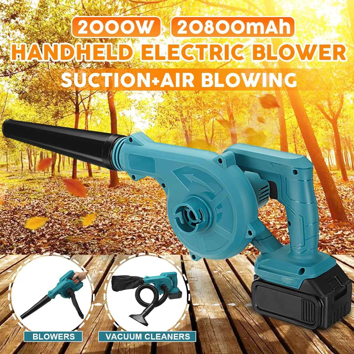 

2000W Cordless Electric Air Blower & Suction Handheld Leaf Computer Dust Collector Cleaner Power Tools for Makita 18V Battery