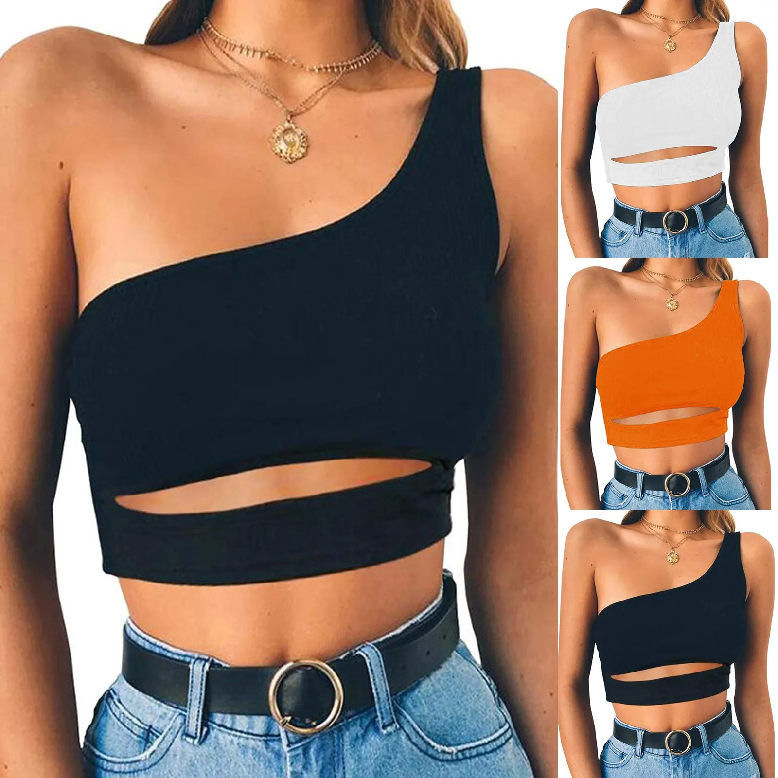 

Бюстье, майки, летние однотонные майки, женские сексуальные укороченные бюстгальтеры на одно плечо без рукавов, облегающие майки, базовая м...