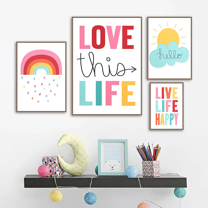 

Cute Canvas Painting Weather Sun Rainbow Print Quote Poster Nursery Wall Art Children Bedroom Decorative Pictures Unisex Decor