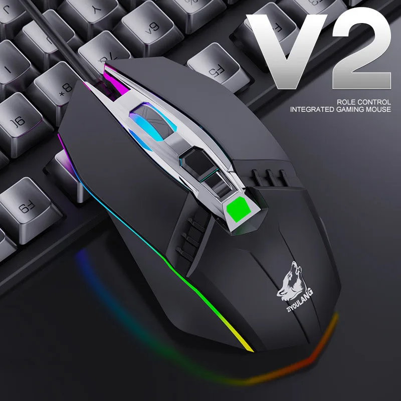 

Free Wolf V2RGB Professional Gaming Mouse Ergonomic Mechanical Wire Mouse 1800DPI Adjustable Optical LED Mouse for Pc Laptop