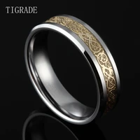 tigrade 6mm 8mm men women tungsten carbide ring wedding band gold dragon inlay polished fashion jewelry comfort fit