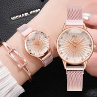 2pcs set luxury women watches diamond rose gold ladies wrist watches magnetic women bracelet watch for female relogio feminino