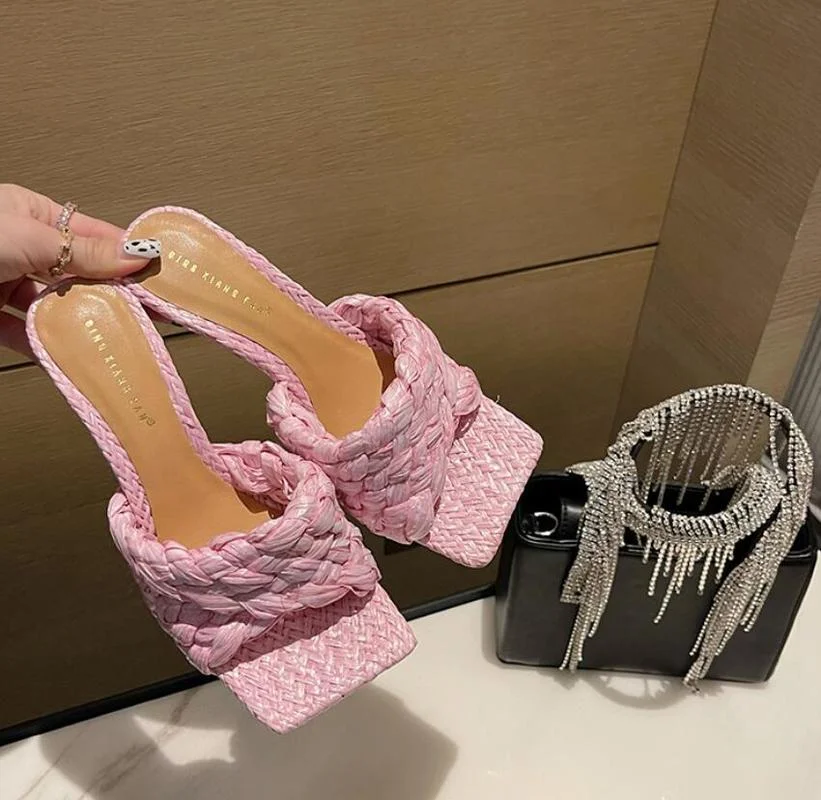 

Шлепанцы женские летние плетеные, на тонком высоком каблуке, 2021, 41