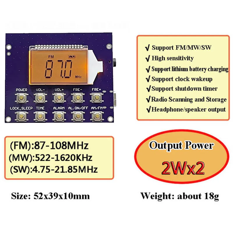 FM MW SW Полнодиапазонный цифровой дисплей часы радиомодуль короткая волна средняя