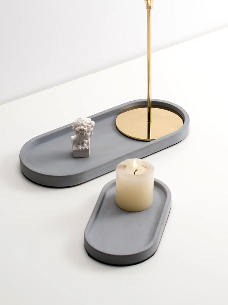 

Nordic Industrial Style Cement Oval Tray Aromatherapy Tray Jewelry Tray Desktop Storage Tray Decorative Ornaments
