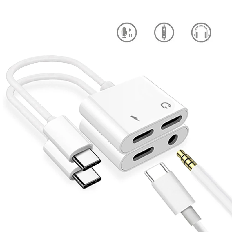 Сплиттер для зарядки наушников DAC USB C 2 в 1 адаптер Type Samsung Note 20 S21 S20 Fe Huawei P40 Xiaomi 11 10