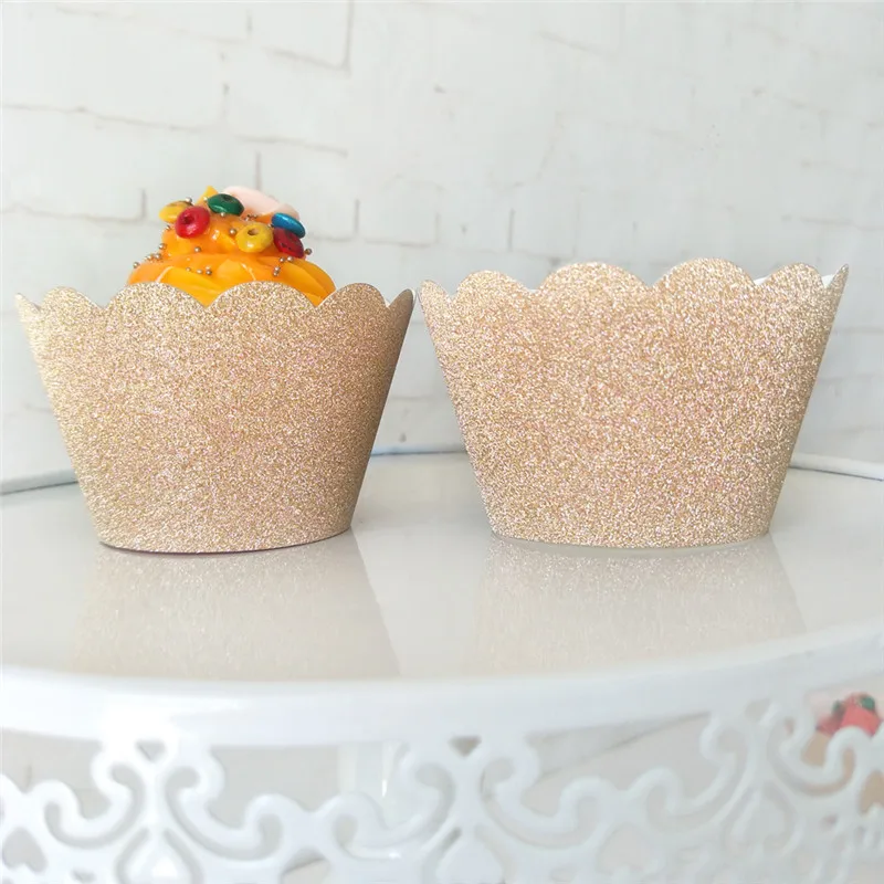 12 шт. блестящая обертка для капкейков розовое золото серебро день рождения