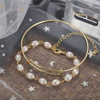 2021 women new 2 piece set hollow metal pearl bracelet jewelry gifts
