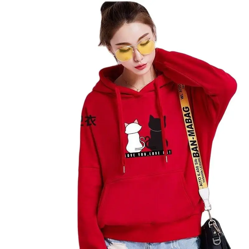 2021 spring Hoodies The new Korean style hooded plus fleece sweater INS female print all-match wide student shirt trend