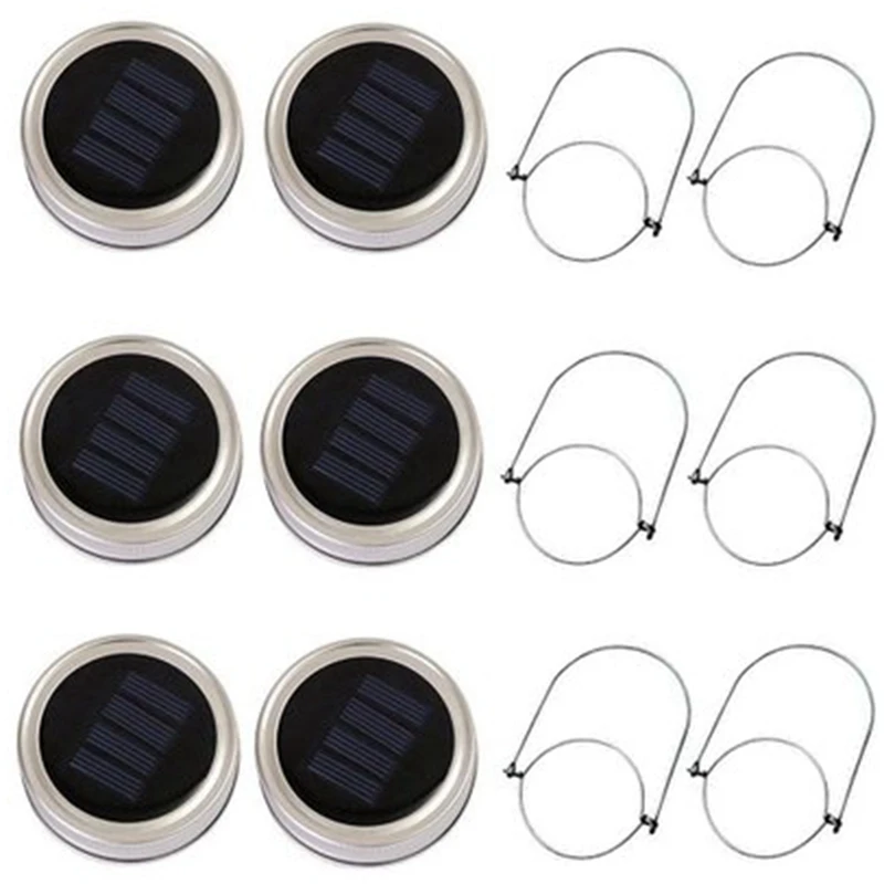 

6Pcs Solar-Powered Mason Lights 20 LEDs Warm White Glass Waterproof Fairy Hanging Lighting for Patio Lamp Decor