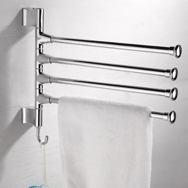 

Wall-Mounted Stainless Steel 4 Swivel Bars Bathroom Towel Rack Hanger Holder Organizer (Silver)