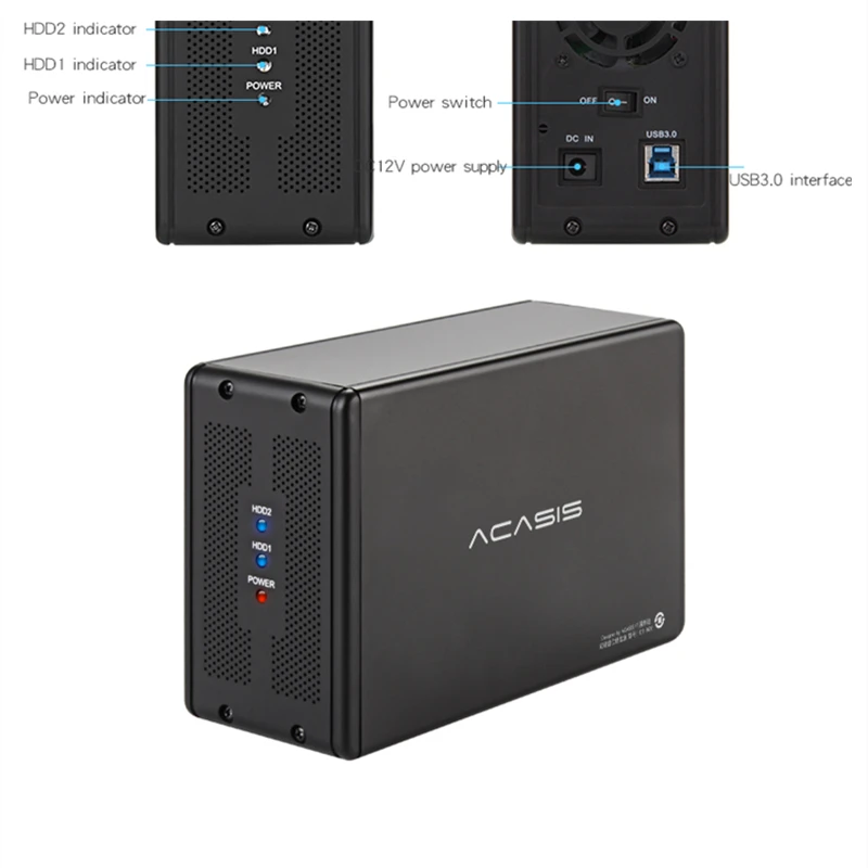 Корпус внешнего жесткого диска Dual Bay 3 5 корпус raid sata с функцией RAID USB-накопителя |