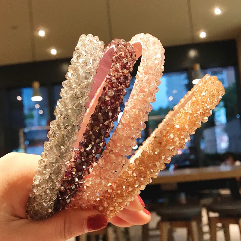 Модная Корейская кристальная Мягкая повязка на голову для женщин стразы ободок