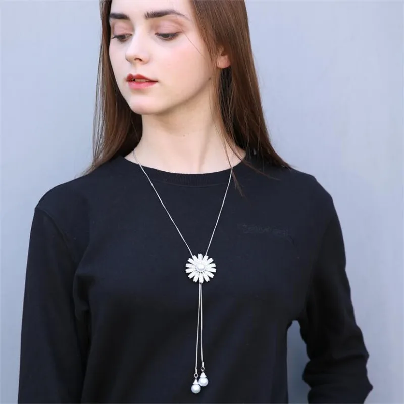 Simple Classic pendant Necklace Flower Pearl Long Sweater Chain Statement Jewelry choker for Women Choker |
