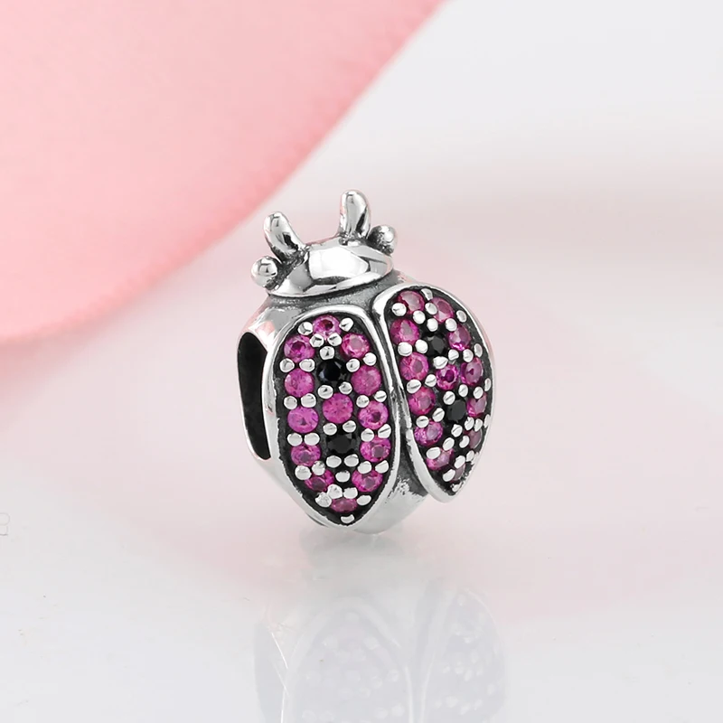 Бусины божья коровка из серебра 2019 пробы с разноцветным фианитом подходят для