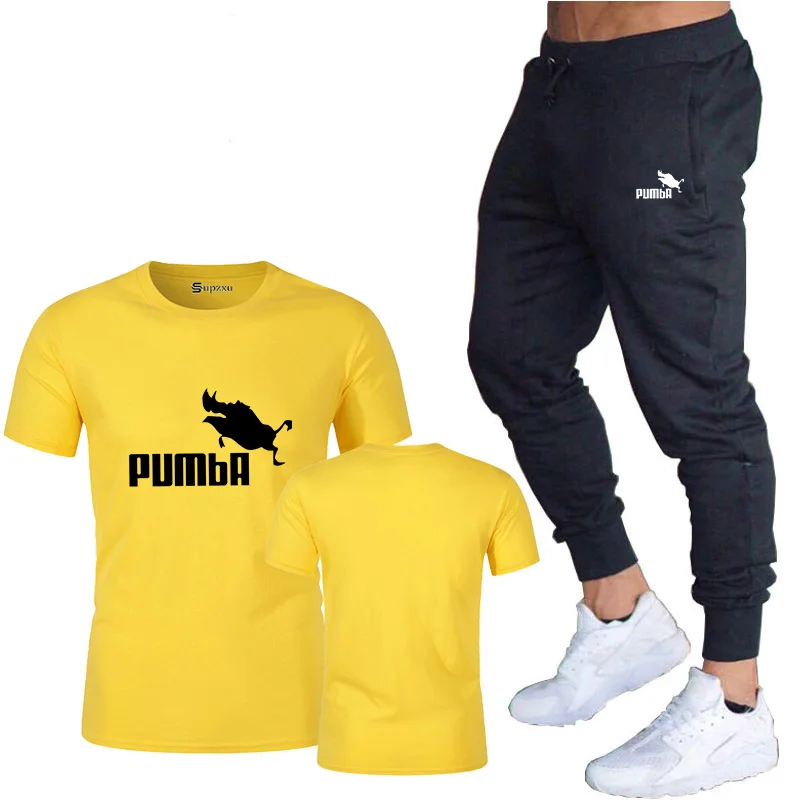 

pumba Summer Fashion Leisure brand Men's Set Tracksuit Sportswear Track Suits Male Sweatsuit Short Sleeves T shirt 2 piece set