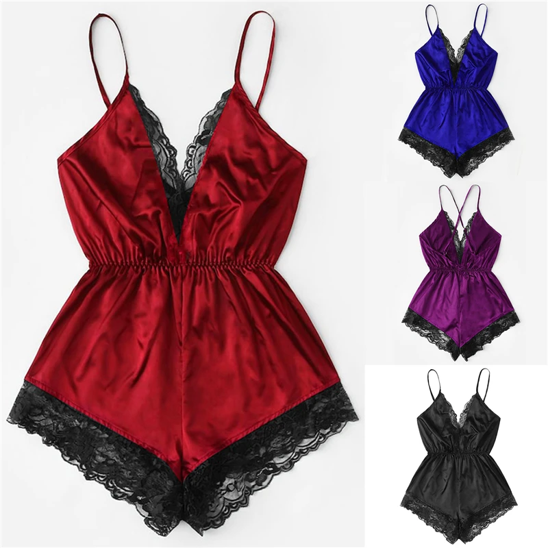 

Sexy Bra Sleepwear Set Women's Sexy Lingerie Girl V-neck Lace Splice Bodysuit Sleepwear Bodydoll Lingerie Sets Lenceria