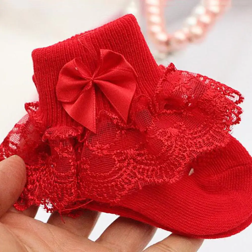 Кружевные носки с бантиком короткие рюшами и оборками для маленьких принцесс