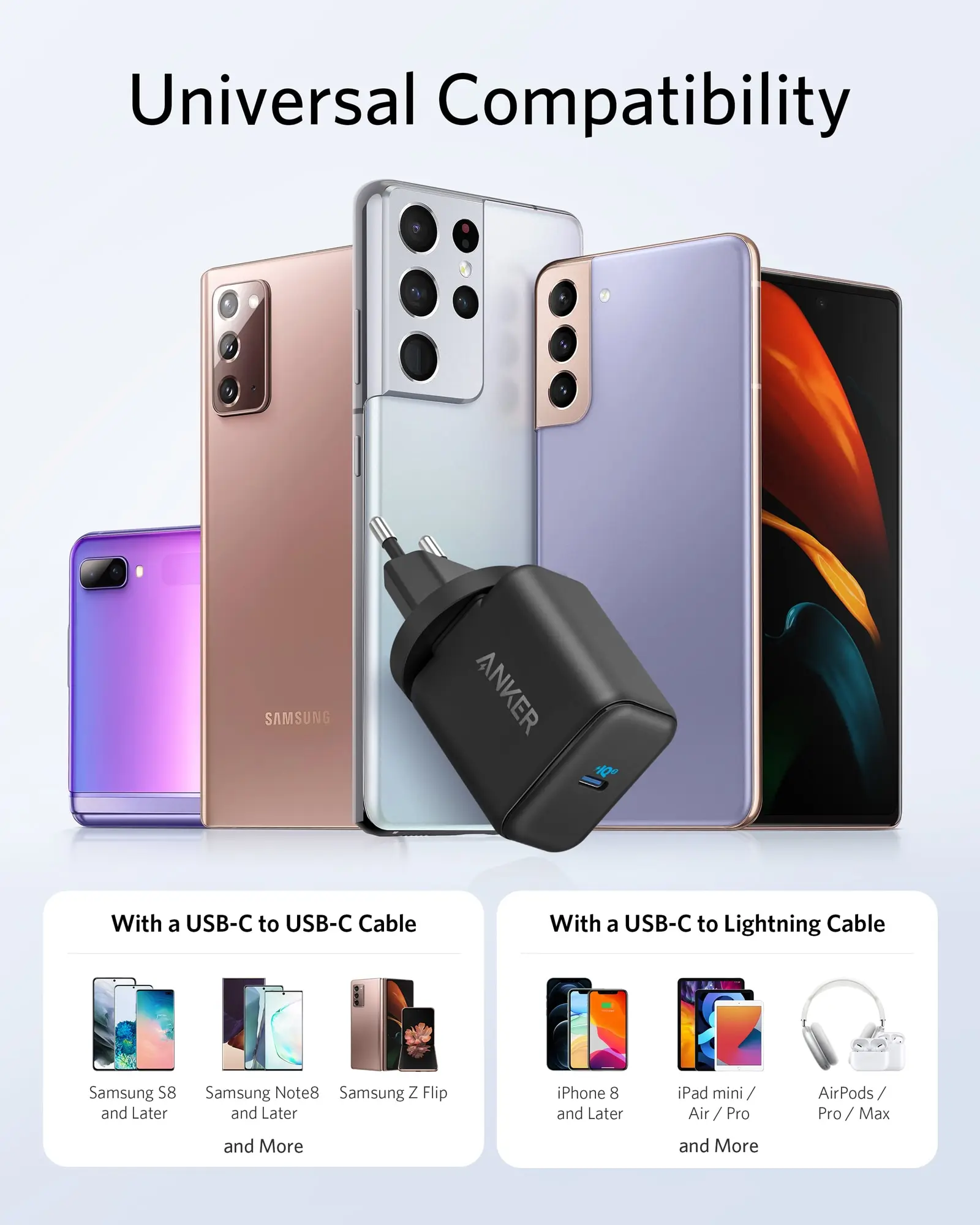 Сетевое зарядное устройство Anker с USB-портом для быстрой зарядки Samsung Galaxy S21/S21 +/S21