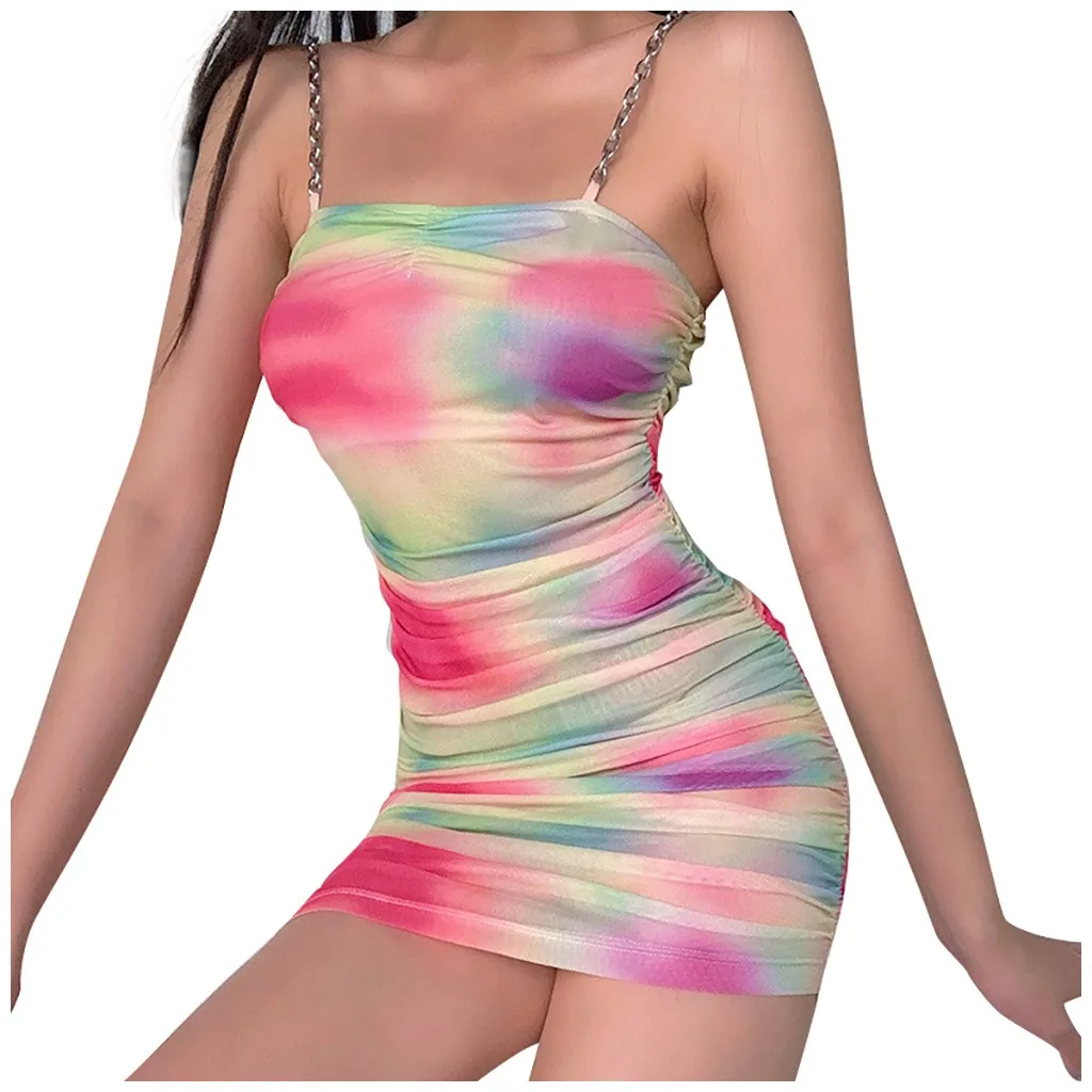 2020 женское повседневное свободное пикантное Платье на бретелях с цепочкой без