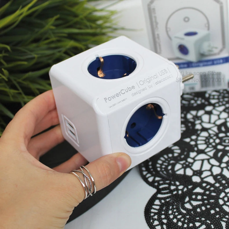 Allocacoc powercube розетка с usb удлинитель электрический пробка розетки заглушки для переходник розеток силовой куб силовая полоса мультирозеточный удлинитель ЕС электрическая 16A 2.1A Домашнее использование зарядка