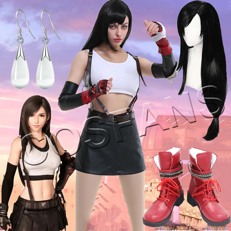 

Косплей-костюм из игры FF7 для переделки Tifa, женская сексуальная униформа FF7, косплей-костюм Tifa Lockhart, костюм с топом и юбкой, парик на Хэллоуин, ...