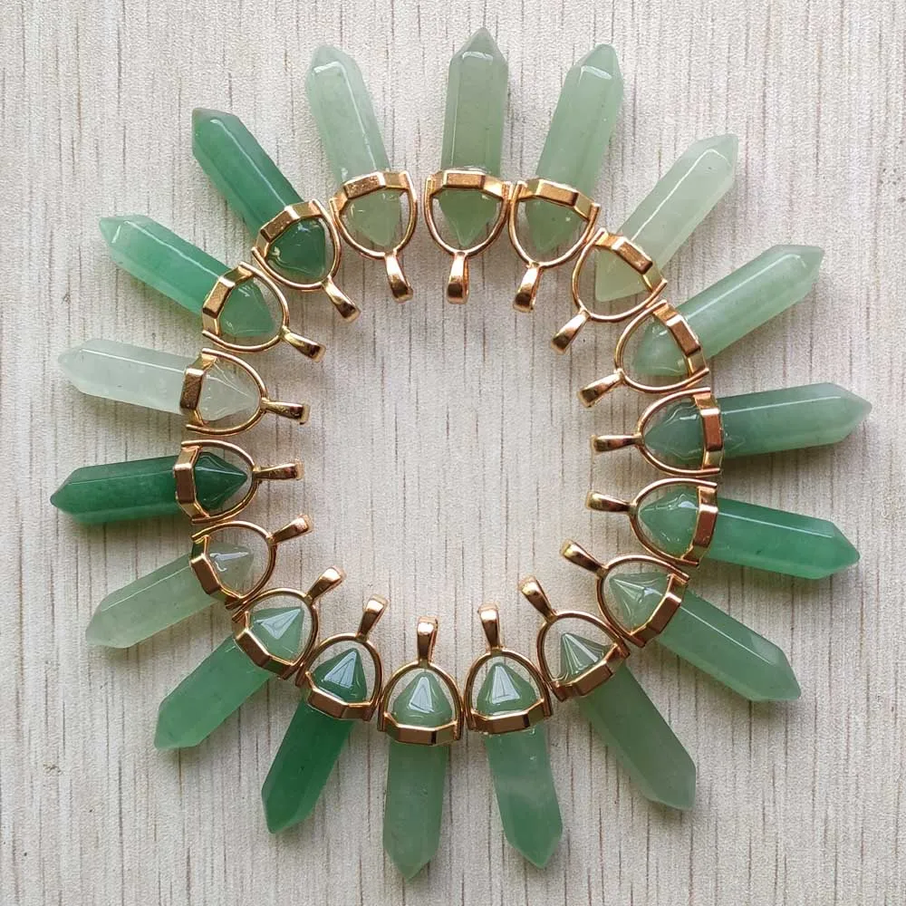 

Natural green aventurine point pillar gold color alloy pendants for jewelry making necklaces 24pcs/lot Wholesale free shipping