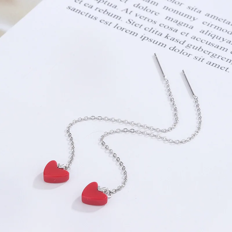 

Trendy Silver filled18K Gold Red Cute Heart Pendant Thread Earring Turkish Stone Gold Color Fashion Jewelry Valentine's Day Gift