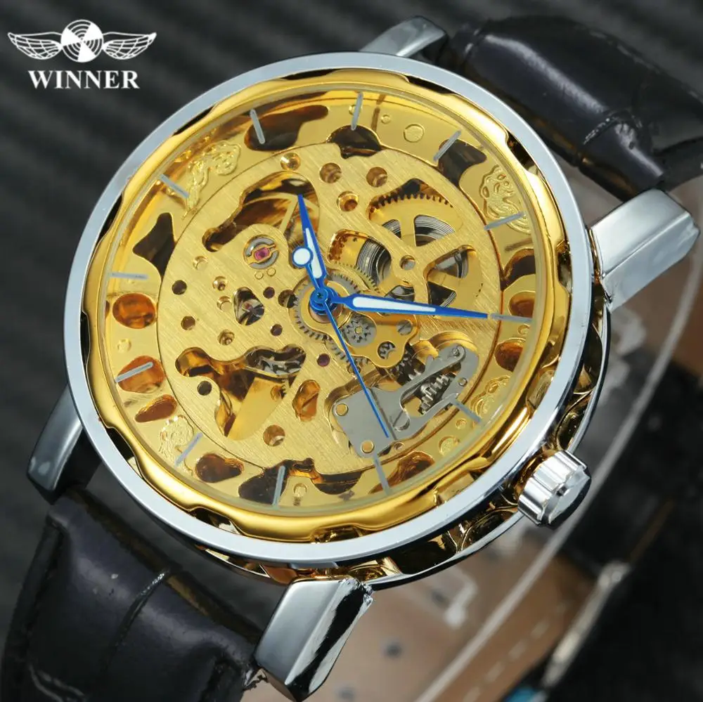 Победитель классическое платье Мужские Авто механические часы кожаный ремешок