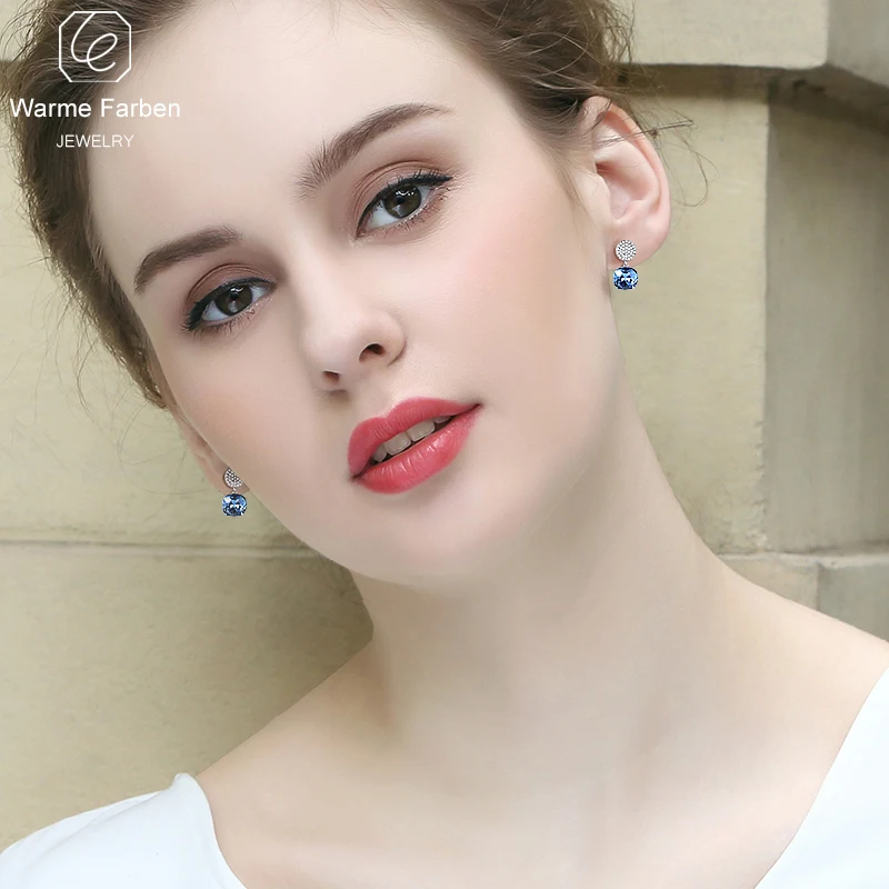 Украшенные кристаллами Swarovski 925 серебряные серьги женские блестящие