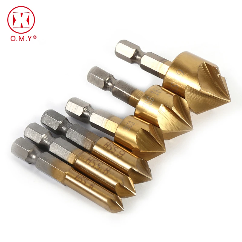 Концевая фреза OMY 5 фаска 1/4 &quotшестигранный хвостовик HSS 90 градусов деревянная 6 мм