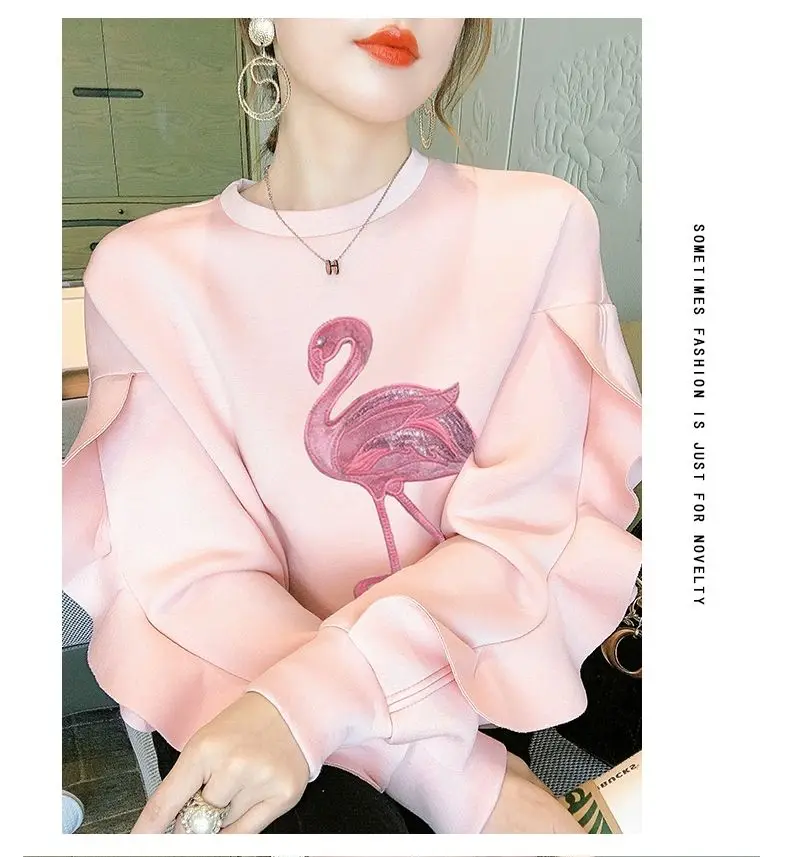 Женский свитер с рукавом в виде листьев лотоса и круглым вырезом новинка весны 2021