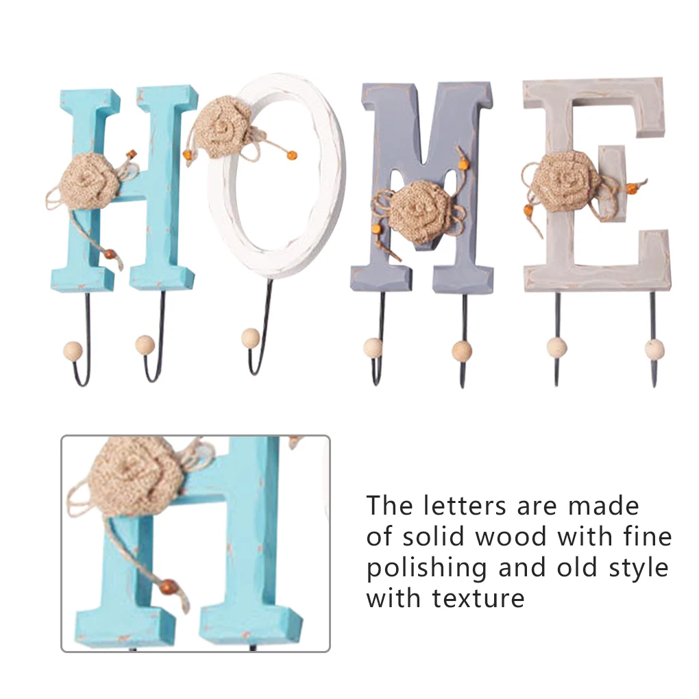 

Wooden Letters Home Key Holder Wall Mounted Coat Hanging Rack Farmhouse Decoration with 7 Pegs