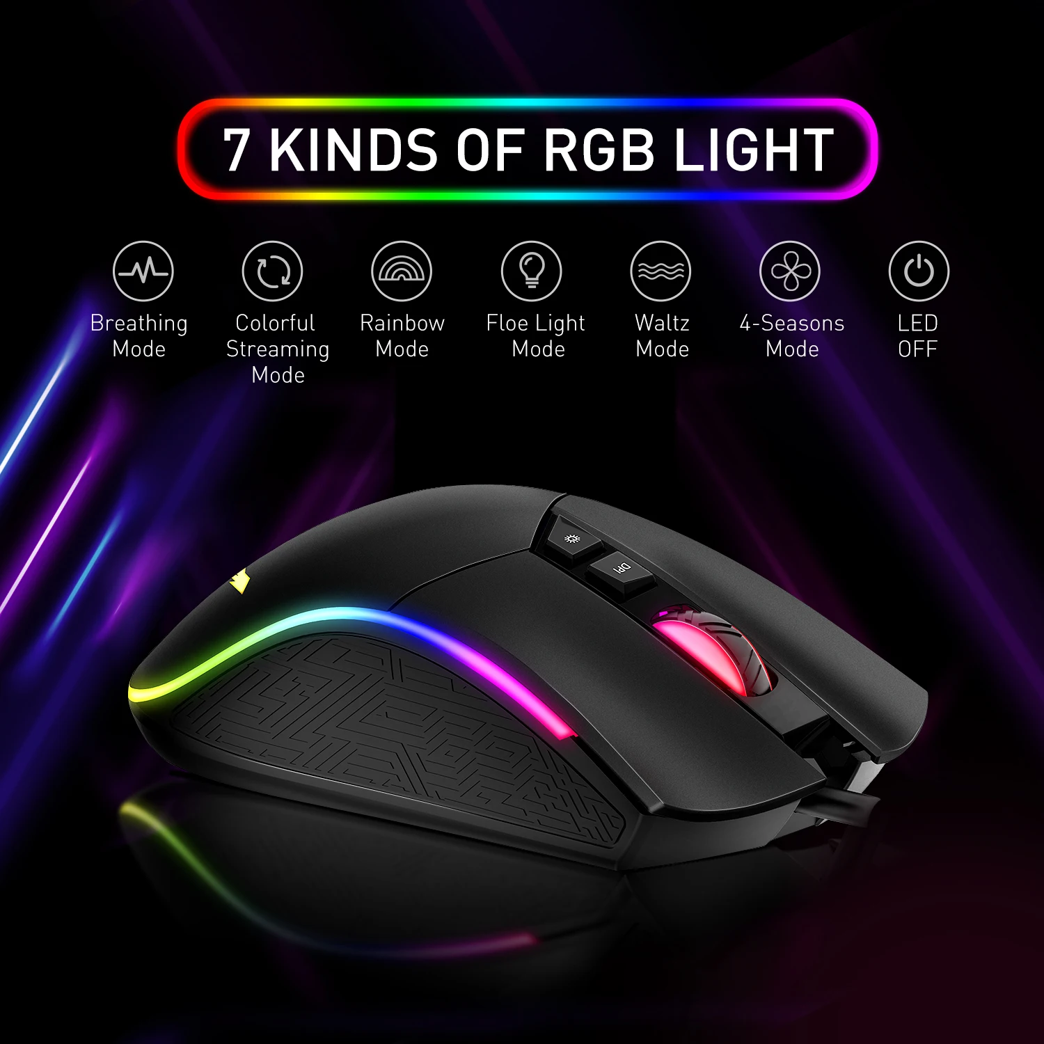 Игровая мышь Havit RGB проводная оптическая 4800 DPI 7 кнопок и цветов подсветки |