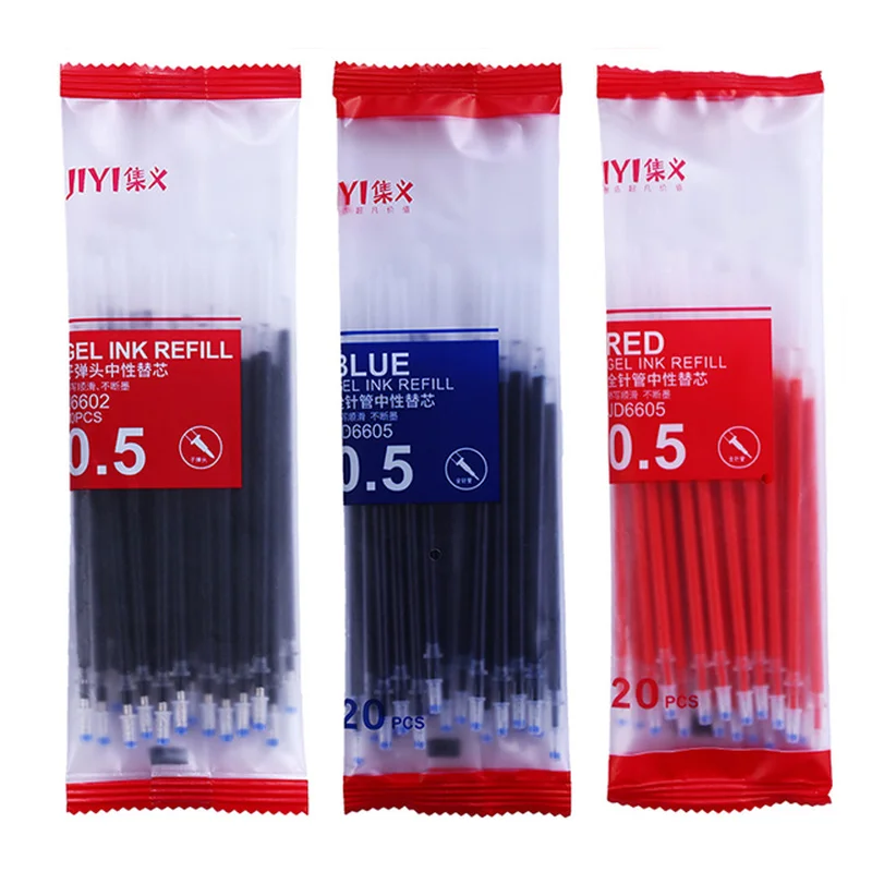 

20 pcs/bag 0.5mm Office Gel Pen Refill Rods Blue Black Red Gel Ink Pen School Writing Supplies Student Kawaii Stationery