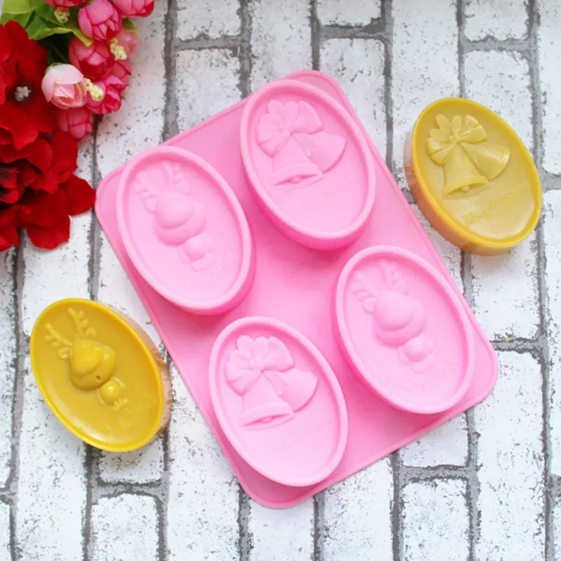 

4 Cavity Handmade Silicone Molds For Soap 3d Christmas Deer Bell Soap Molds DIY Soap Making Candle Craft Form