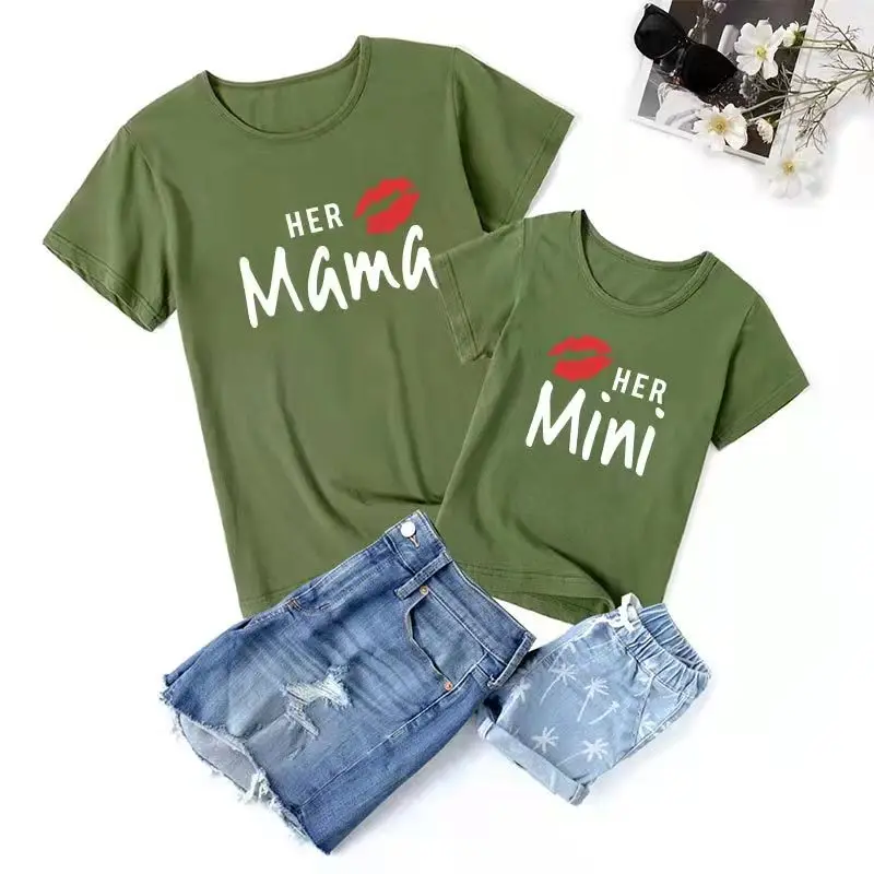 

Fashion Mother Daughter Matching Tshirts Family Set Short Sleeve Mom Baby Mommy and Me Clothes Mama Mini Women Girls Cotton Tops