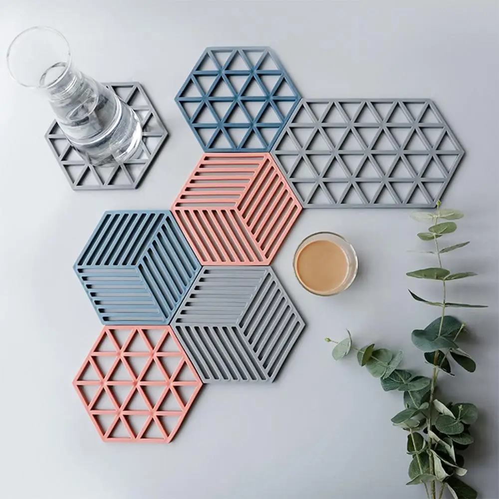 

Chic Silicone Coaster Cup Hexagon Mats Pad Heat-insulated Bowl Placemat Home Decor Desktop Eco-friendly Japanese Simple 1PCS