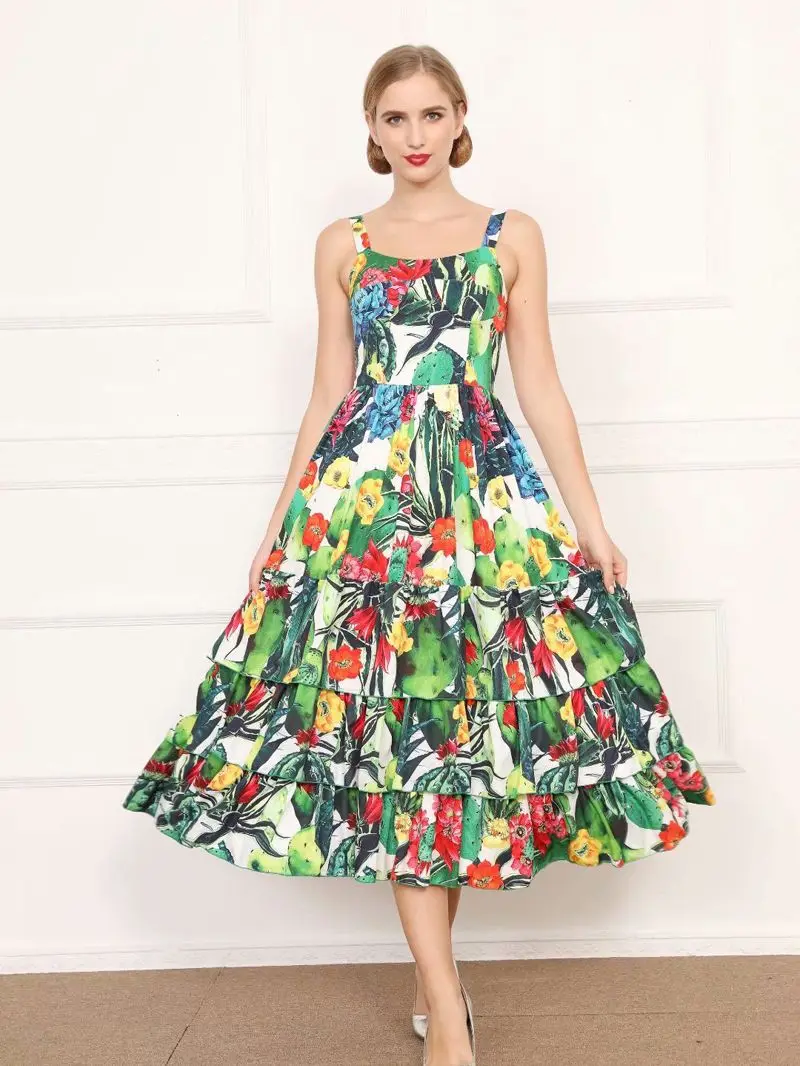 

plus size Cactus Flower Sling Cake Dress Bohemian dress for women women dresses summer 2021 Prom dresses long evening elegant