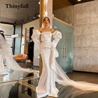 Thinyfull, Длинные свадебные платья с высоким разрезом, мермид, женские пляжные платья принцессы без бретелек для невесты