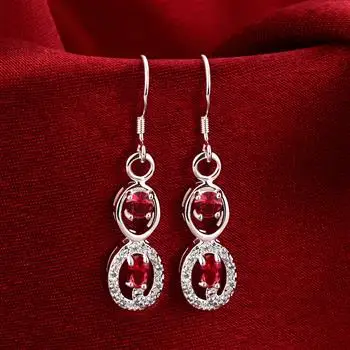 

Fashion Jewelry Popular Geometric Hollow Red Zircon Earrings for Women