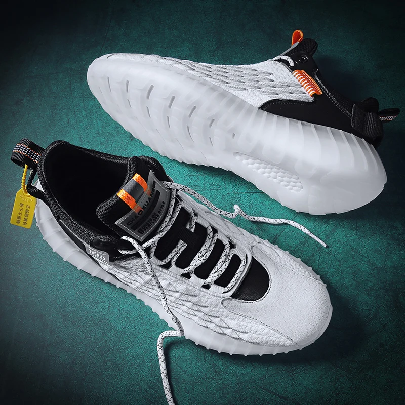 

Men's Sports Shoes Casual Shoes Men Fashion Sneakers Black For Sports Solid White Knitting Sport Mens Causal Leisure
