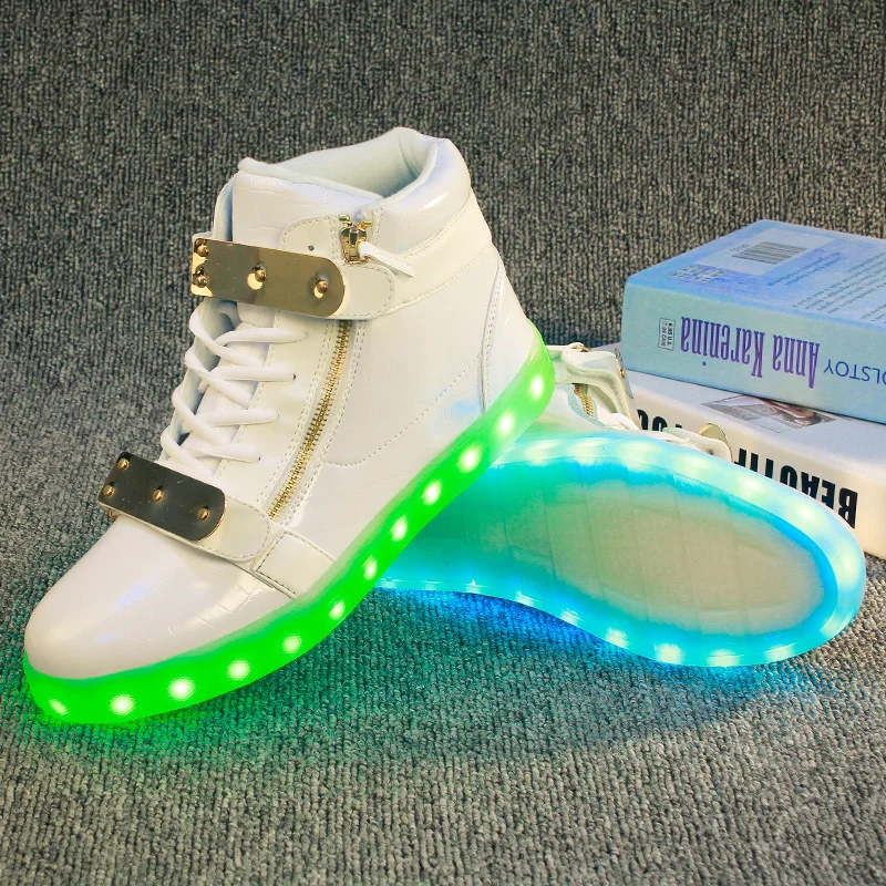 

Fashion Bright Solid USB Led Light Up Kid Shoes Breathable Big Children Charging Luminous Sneakers For Girl And Boy 35-45