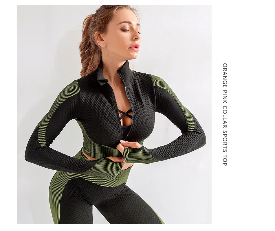 Seamless Long Sleeve Yoga Tops Women Sports Top Fitness Gym Zipper Workout Shirt Crop Tops With Thumb Hole Running Sports Wear
