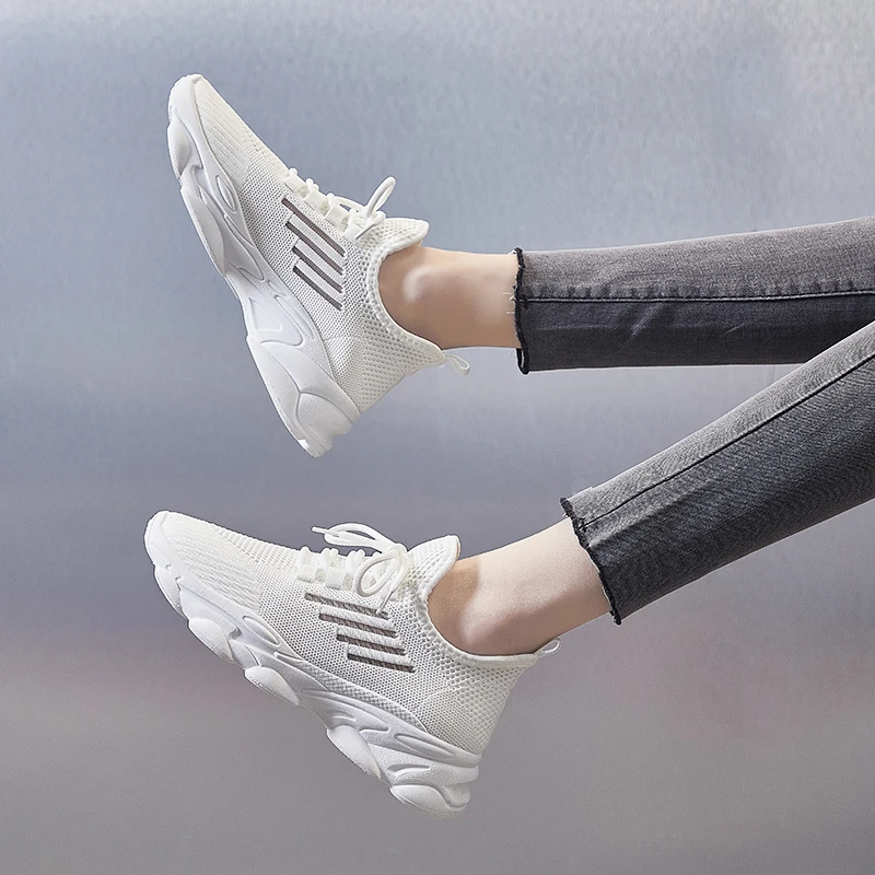 

2021 Women White Sneakers Fashion Platform Casual Shoes Breathable Thick Sole Tennis Female High Top Chunky Sports Shoes Woman